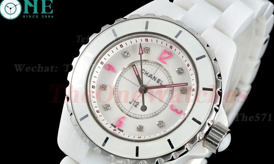 J12 33mm White Ceramic Cer Pink SS Case Back HTF Quartz