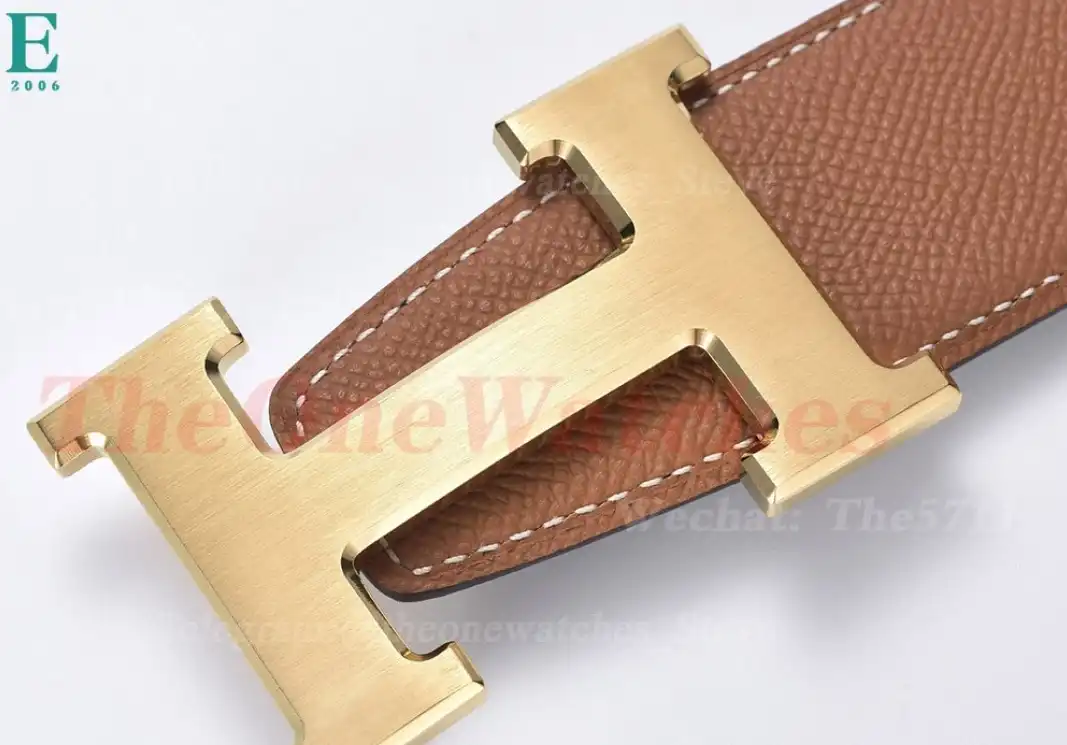 YG Hermes SS Buckle on Brown Black Leather Belt 3.8cm