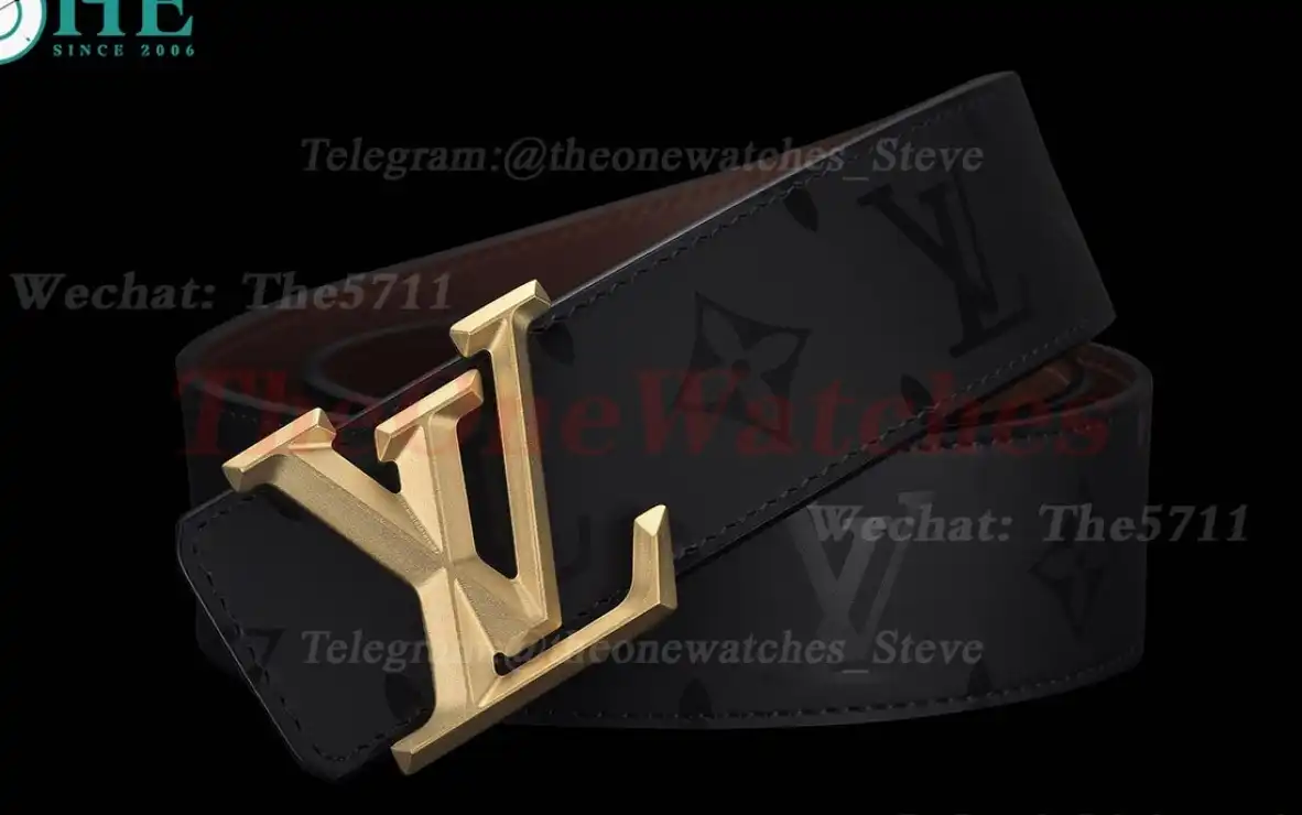 Yellow Gold LV Brass Buckle on Grey Leather Belt 4.0cm