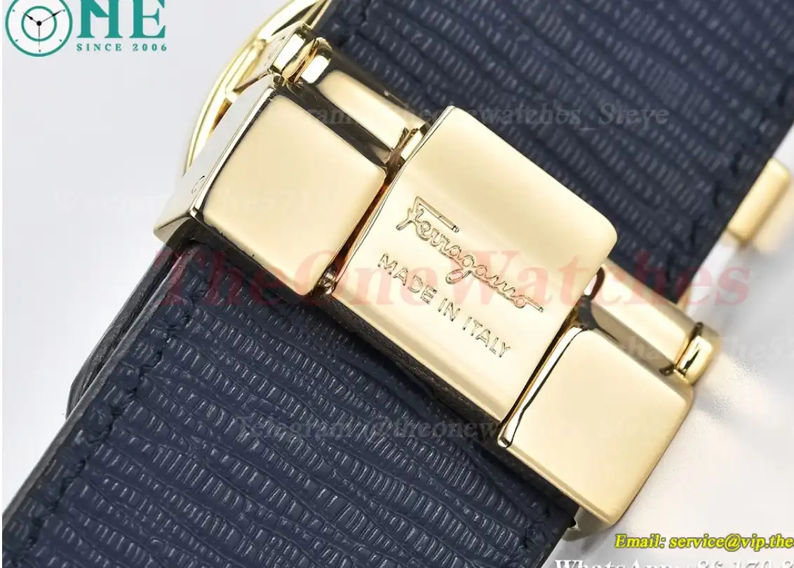 PVD YG Brass Buckle on Black Blue Leather Belt 3.5cm