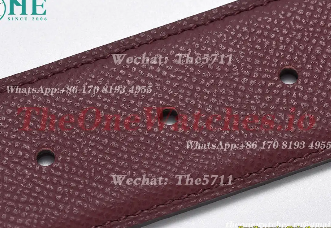 Hermes - Silver Hermes SS Buckle on Red Black Leather Belt 3.8cm