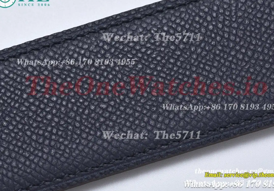 Silver Hermes SS Buckle on Blue Black Leather Belt 3.8cm