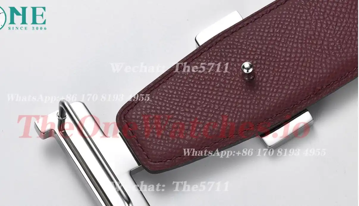 Silver Hermes SS Buckle on Red Black Leather Belt 3.8cm