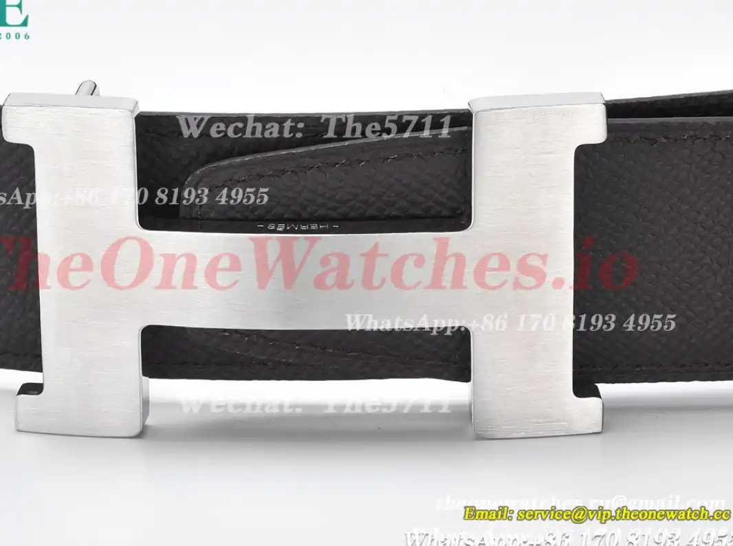 Silver Hermes SS Buckle on Red Black Leather Belt 3.8cm