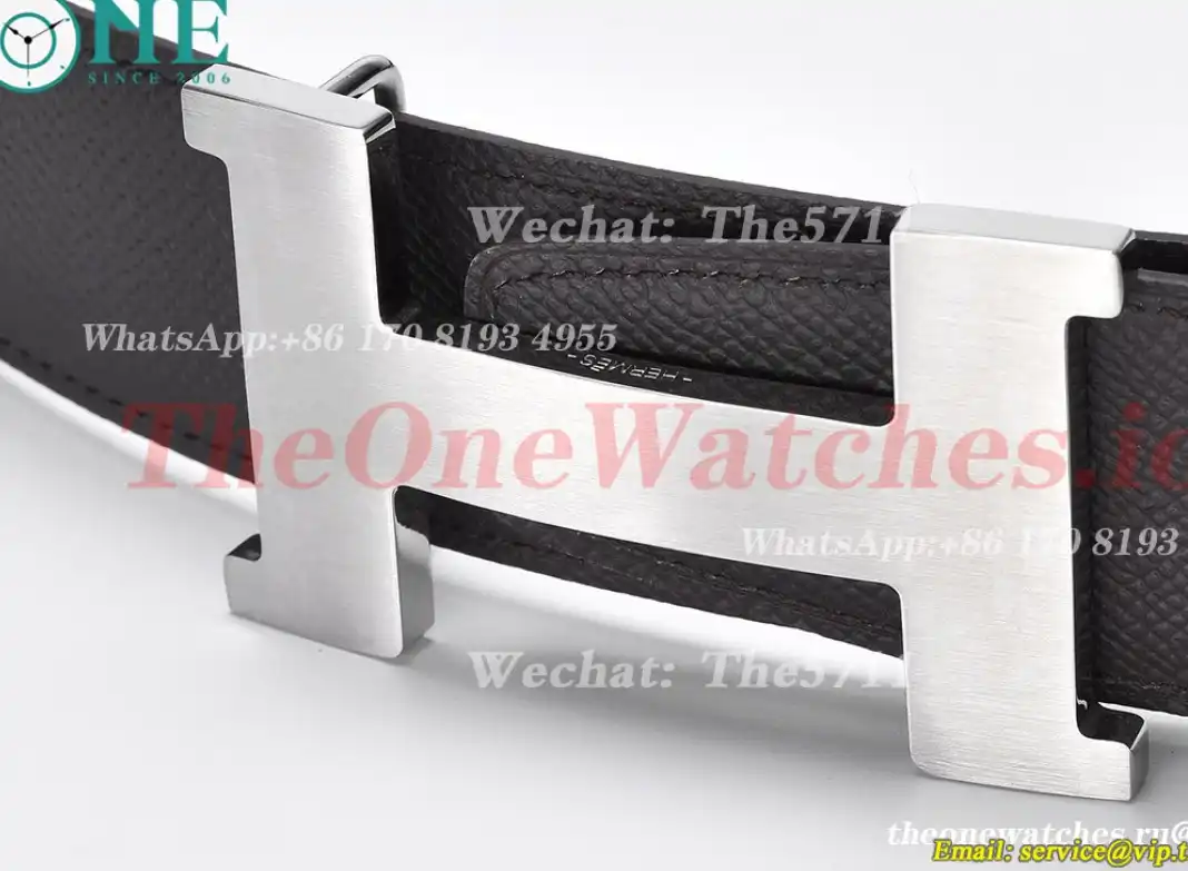 Silver Hermes SS Buckle on Red Black Leather Belt 3.8cm