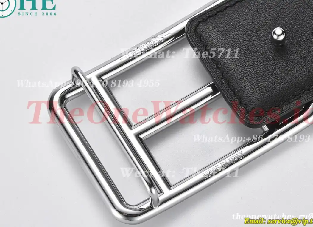 Silver Hermes SS Buckle on Brownish Black Leather Belt 3.8cm