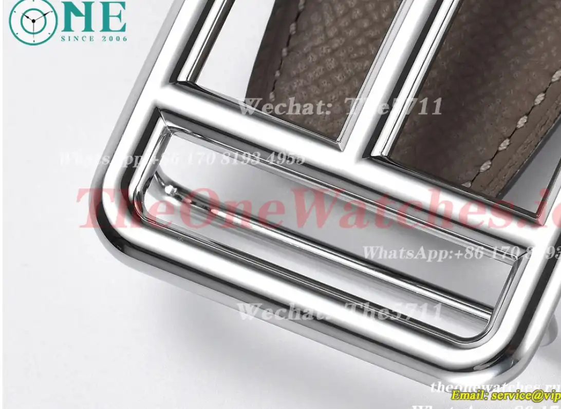 Silver Hermes SS Buckle on Arpicot Black Leather Belt 3.8cm