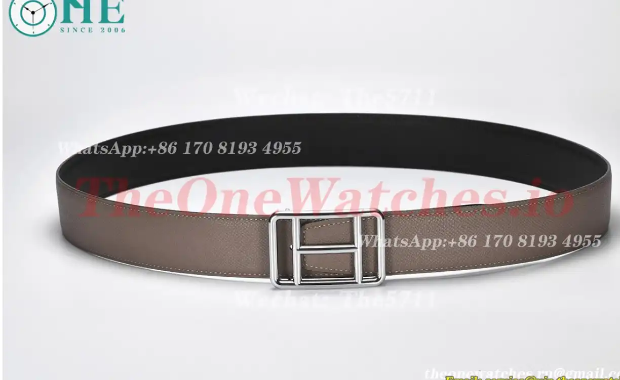 Silver Hermes SS Buckle on Arpicot Black Leather Belt 3.8cm