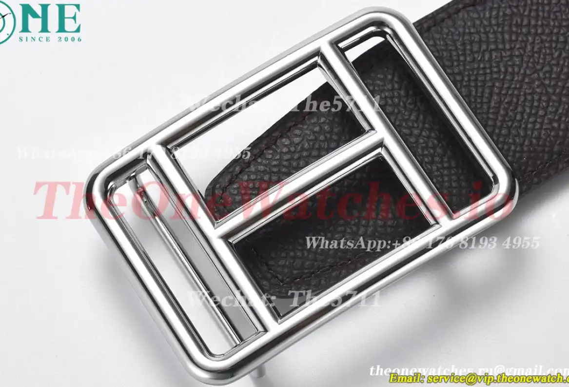 Hermes - Silver Hermes SS Buckle on Red Black Leather Belt 3.8cm