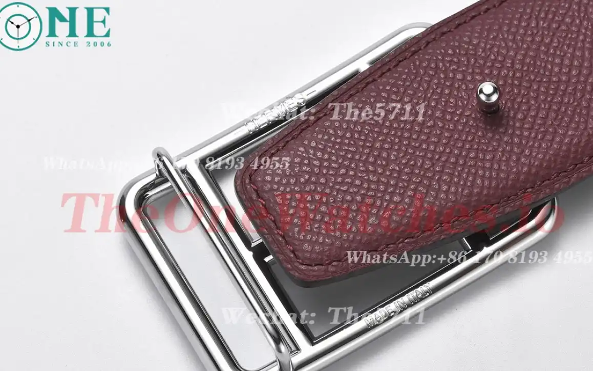 Hermes - Silver Hermes SS Buckle on Red Black Leather Belt 3.8cm