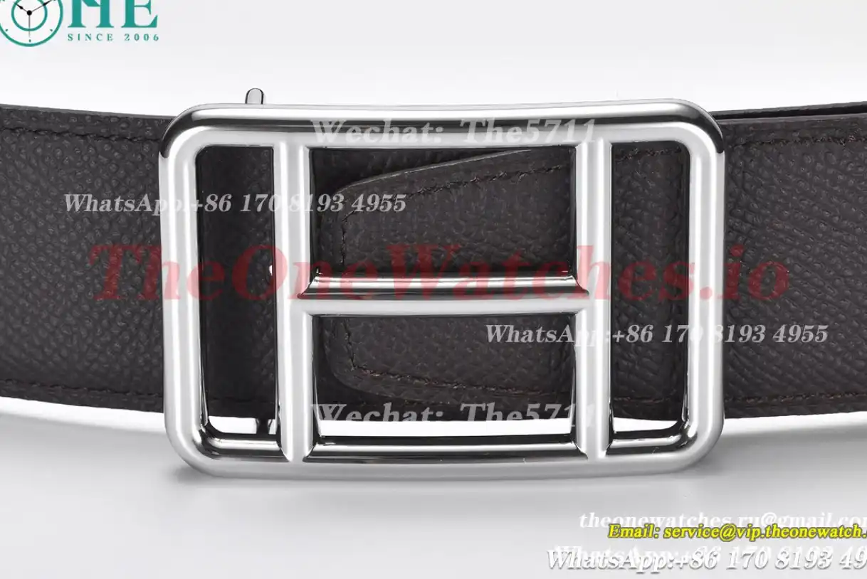 Hermes - Silver Hermes SS Buckle on Red Black Leather Belt 3.8cm