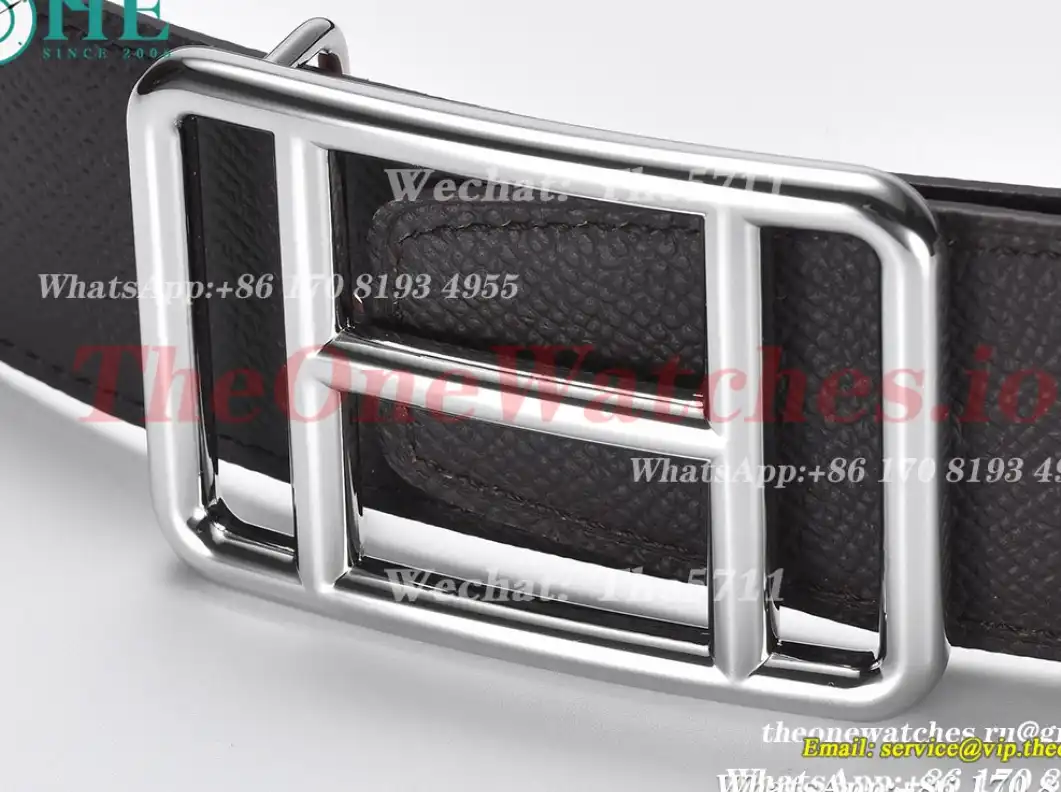 Hermes - Silver Hermes SS Buckle on Red Black Leather Belt 3.8cm