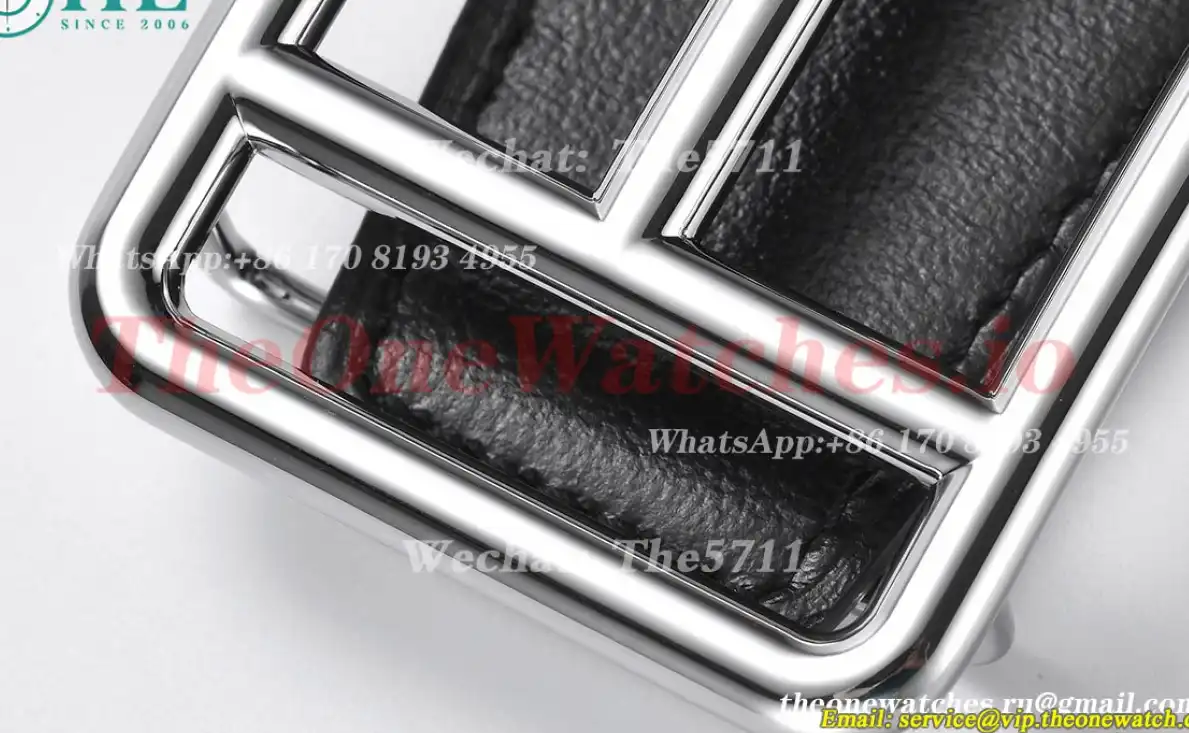 Silver Hermes SS Buckle on Black Black Leather Belt 3.8cm