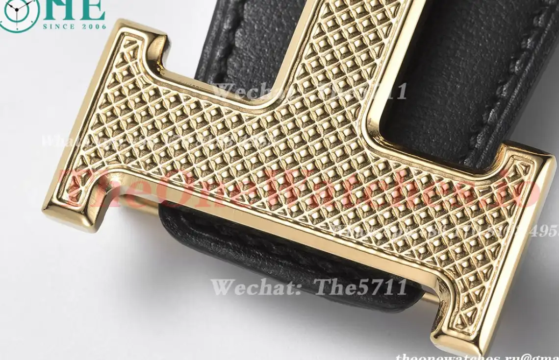 Hermes - YG Hermes SS Buckle on Black Black Leather Belt 3.8cm