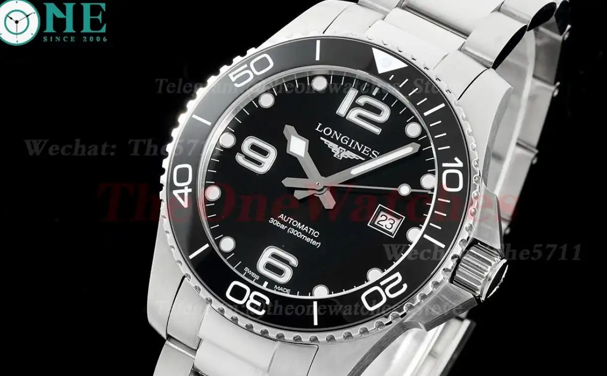 HydroConquest Mens 43mm SS SS Black Dial XF A2892