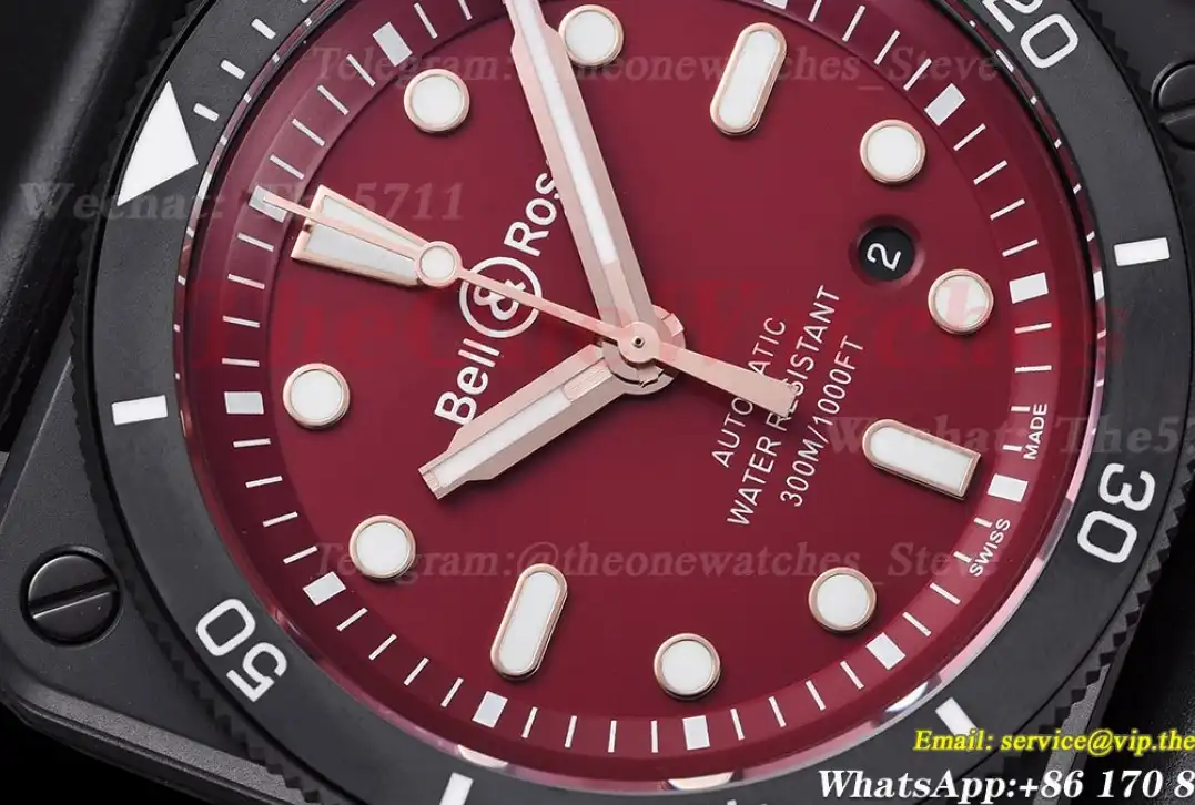 Bell & Rose Instruments BR03 42mm DLC RU Wine Red Dial BRF A2824