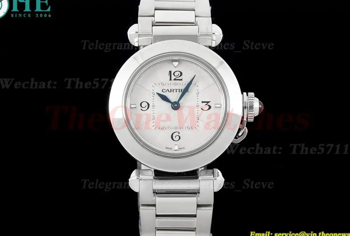 Pasha De Cartier Ladies 30mm SS SS White Dial AF Quartz