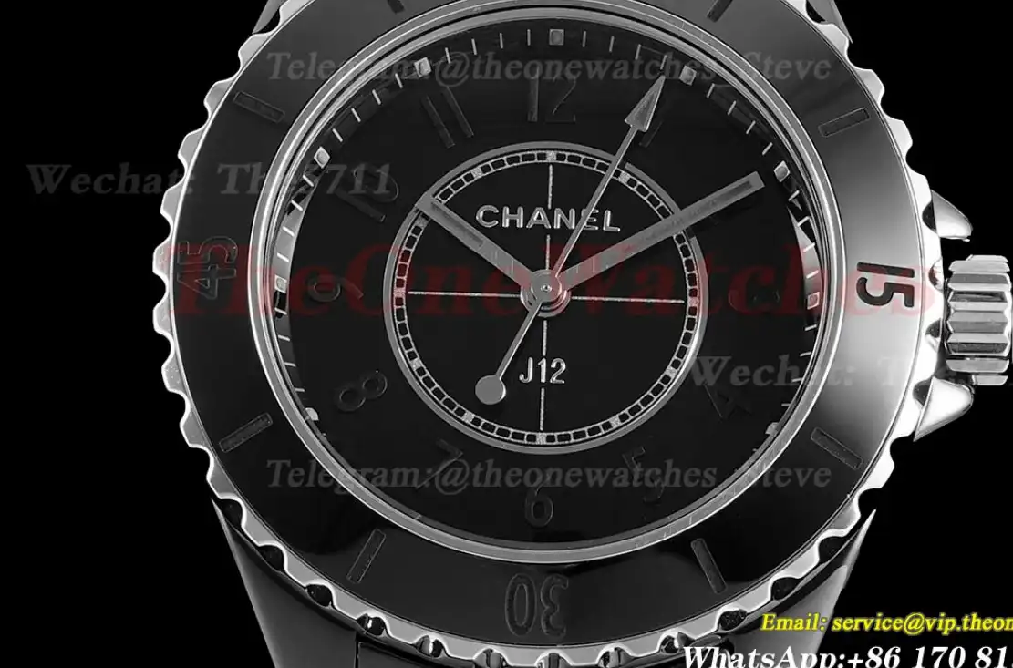 J12 33mm Black Ceramic Cer Black Num HTF Quartz