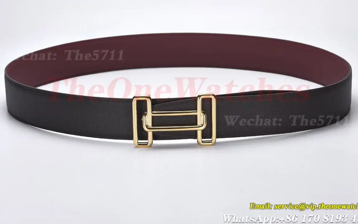 YG Hermes SS Buckle on Red Black Leather Belt 3.8cm