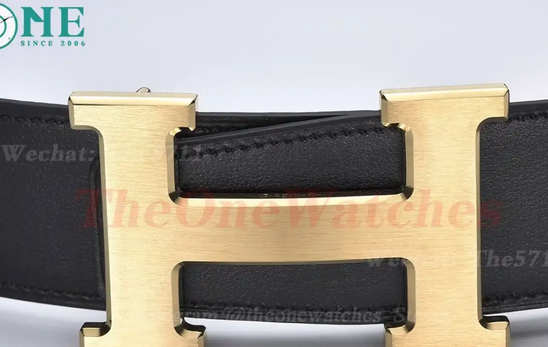 YG Hermes SS Buckle on brownish Black Leather Belt 3.8cm