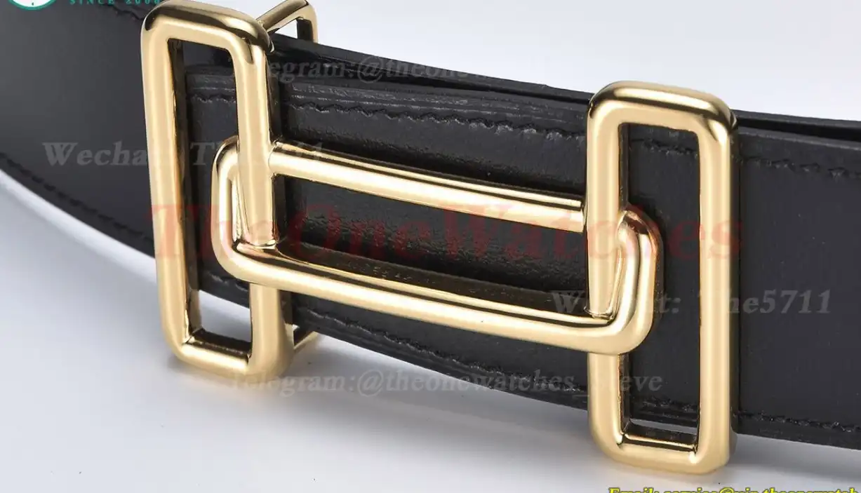 YG Hermes SS Buckle on Black Black Leather Belt 3.8cm