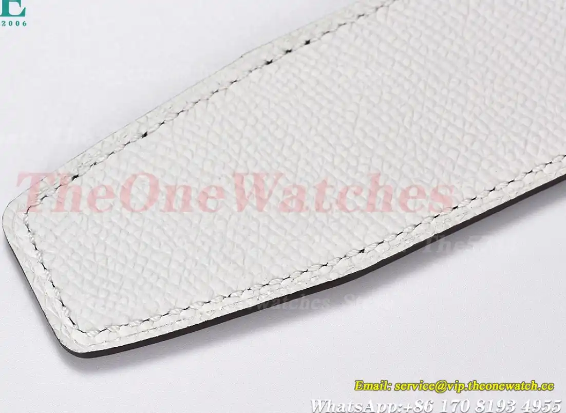 Silver Hermes SS Buckle on White Black Leather Belt 3.8cm