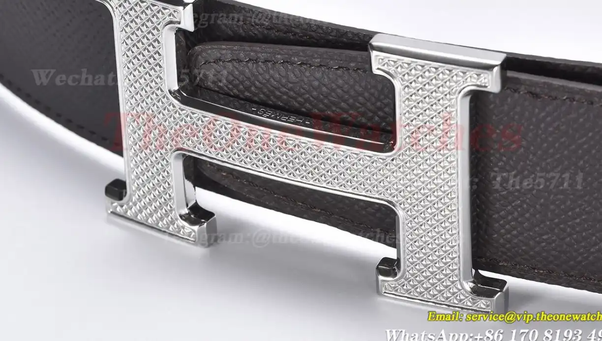 Silver Hermes SS Buckle on Red Black Leather Belt 3.8cm