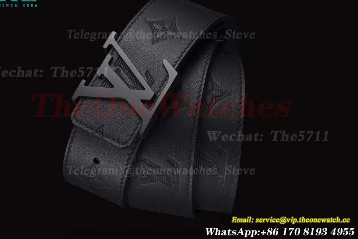 PVD LV Brass Buckle on Black Leather Belt 4.0cm