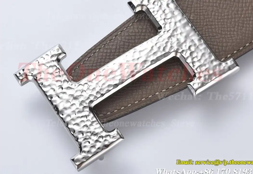 Silver Hermes SS Buckle on apricot Black Leather Belt 3.8cm