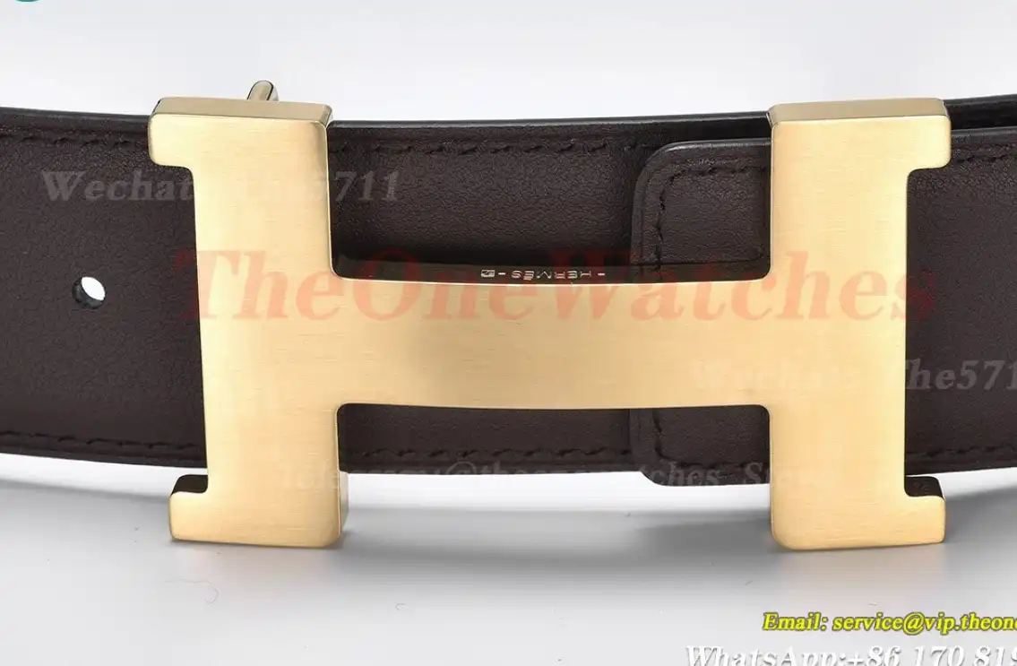 YG Hermes SS Buckle on Brownish Black Leather Belt 3.8cm