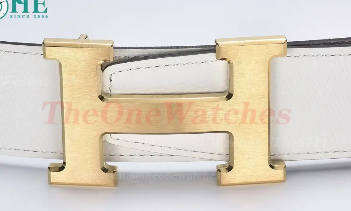 YG Hermes SS Buckle on White Black Leather Belt 3.8cm