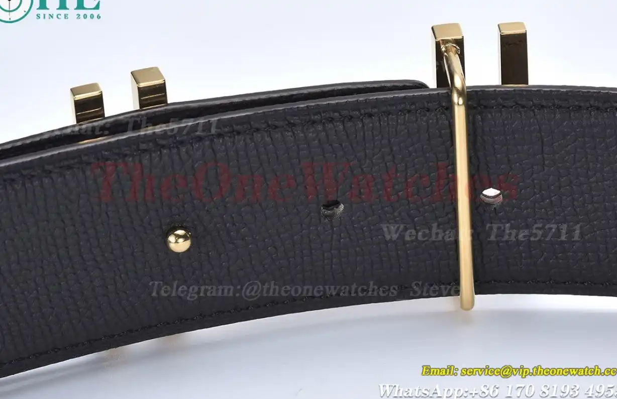 YG Hermes SS Buckle on Brown Black Leather Belt 3.8cm