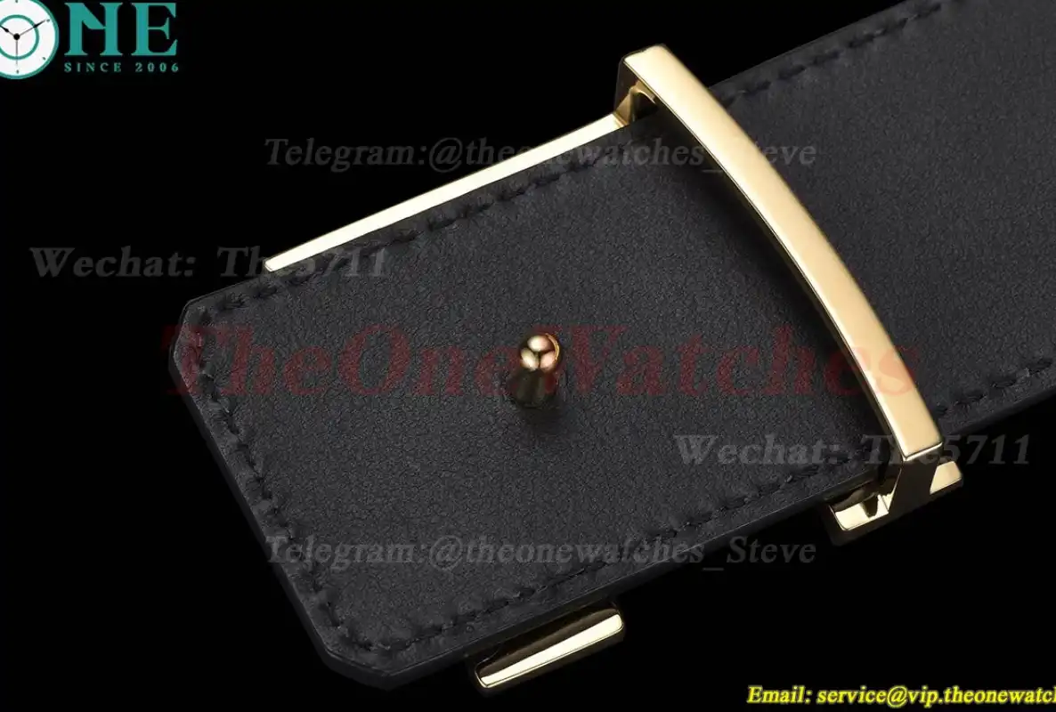 Yellow Gold LV Brass Buckle on Black Leather Belt 4.0cm