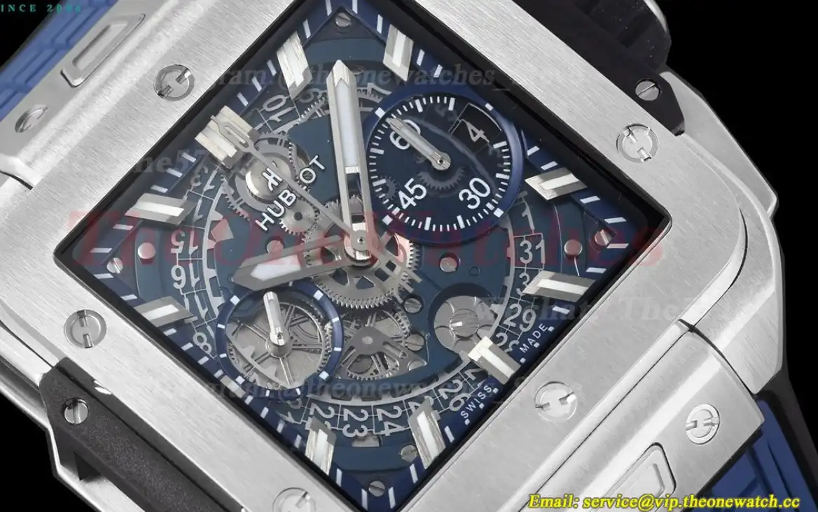 Square Bang Unico 42mm SS RU Blue Skeleton Dial BBF HUB1280A