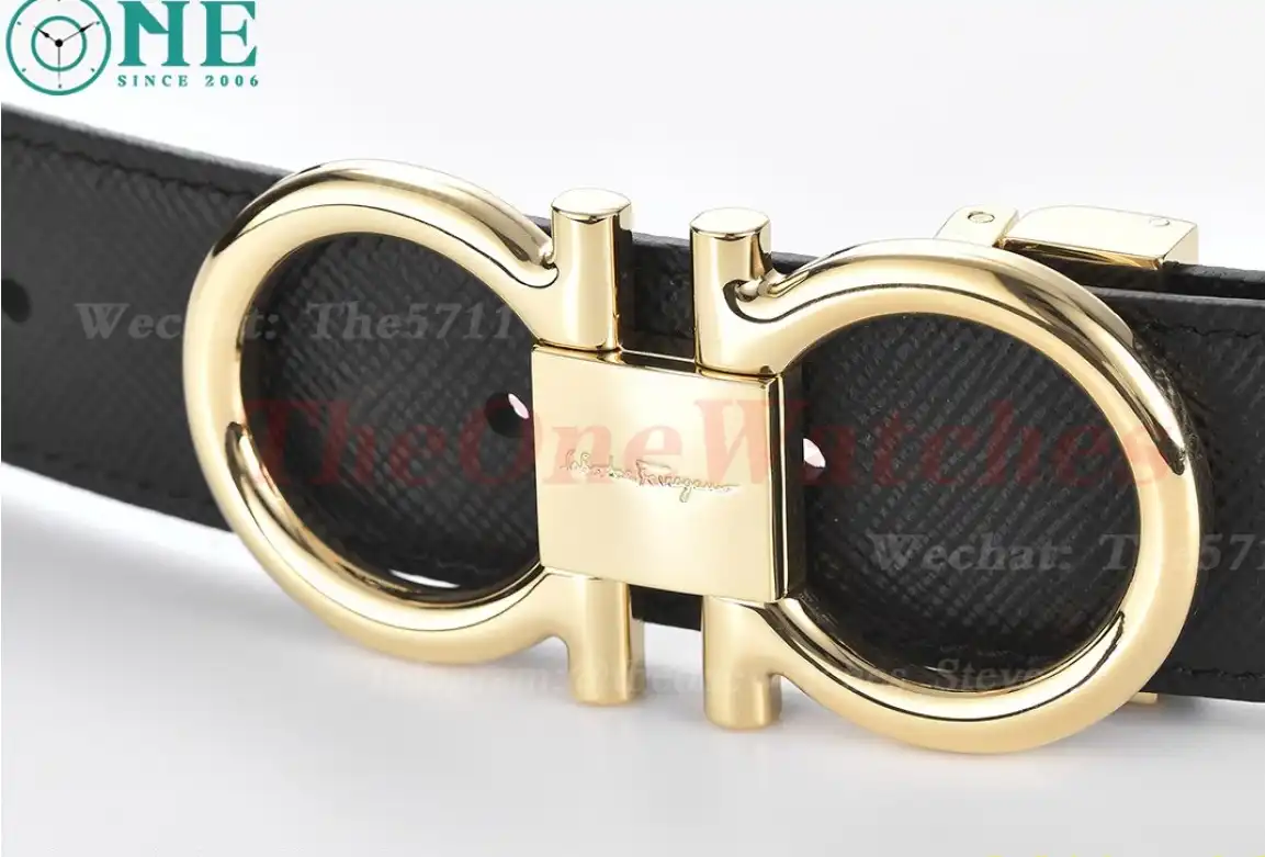 YG Brass Buckle on Black Blue Leather Belt 3.5cm