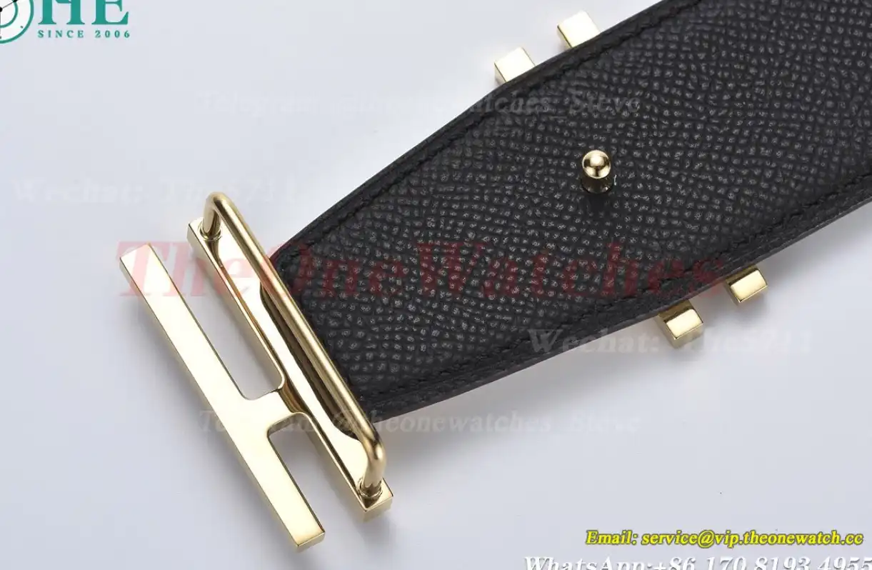 YG Hermes SS Buckle on White Black Leather Belt 3.8cm