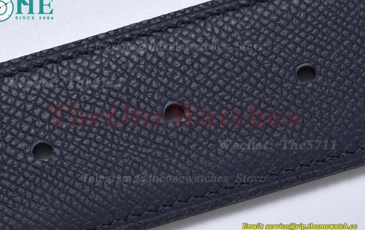 YG Hermes SS Buckle on Blue Black Leather Belt 3.8cm