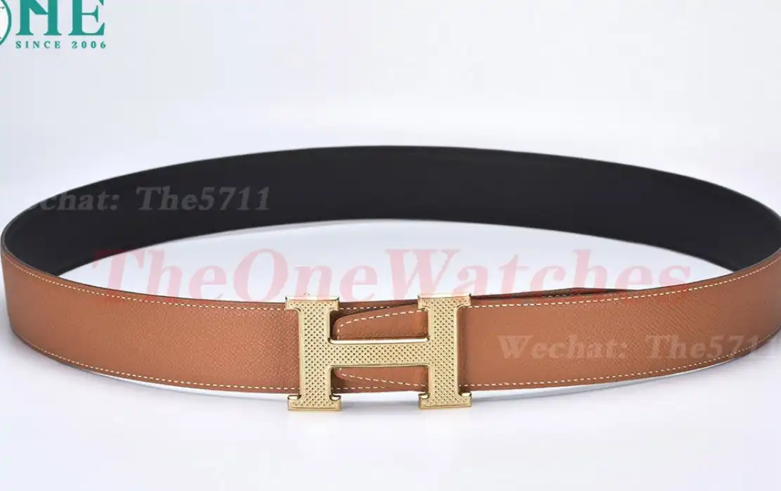 YG Hermes SS Buckle on Brown Black Leather Belt 3.8cm