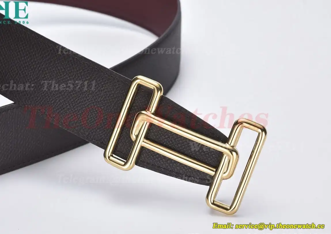 YG Hermes SS Buckle on Red Black Leather Belt 3.8cm