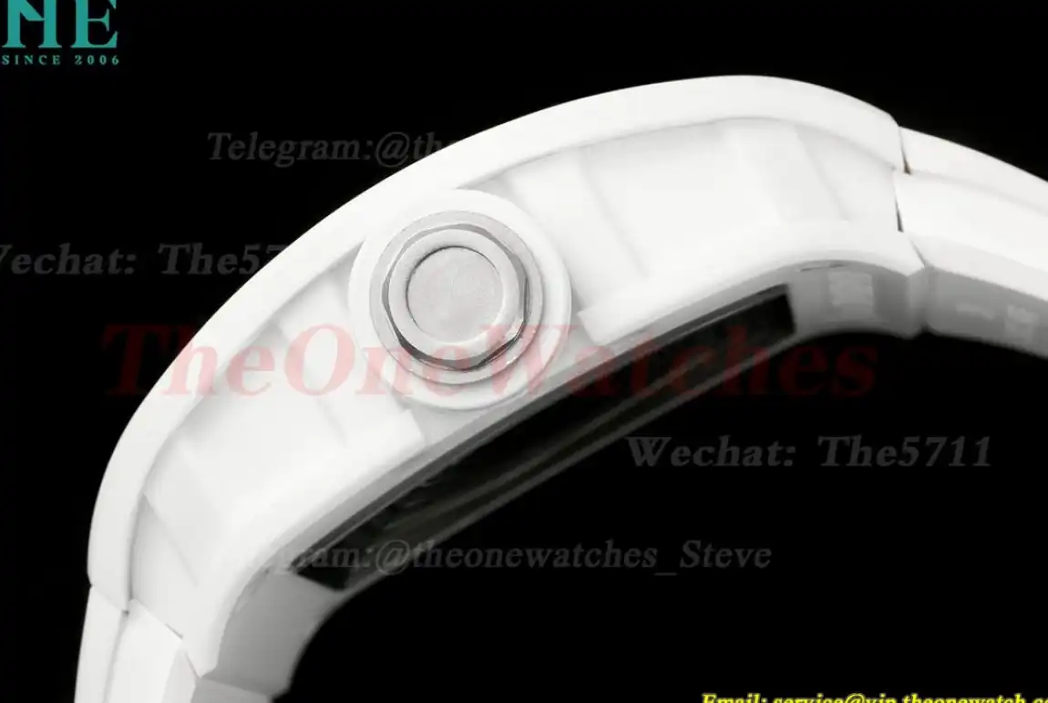 RM055 White Ceramic Skeleton Dial On White Rubber Strap T+F RMUL2