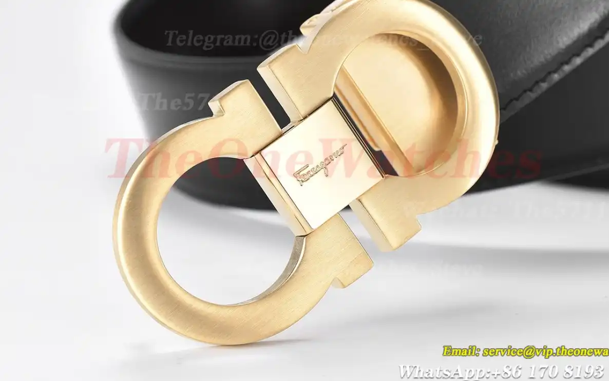 YG Brass Buckle on Black Black Leather Belt 3.5cm