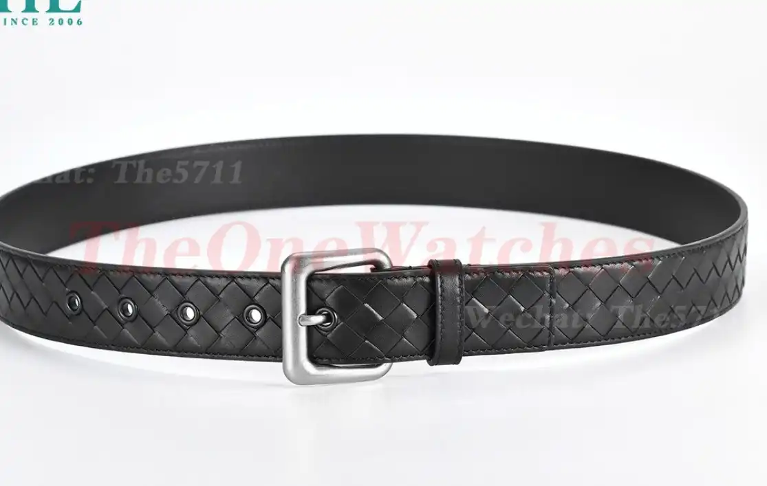 Silver Brass Buckle on Black Braided Leather Belt 4.0cm