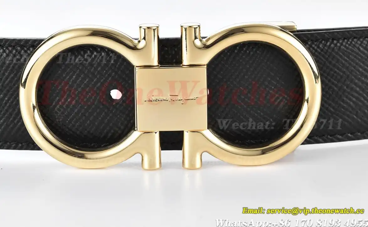 YG Brass Buckle on Black Blue Leather Belt 3.5cm