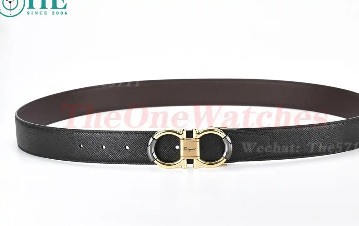 YG Brass Buckle on Black Brownish Leather Belt 3.5cm