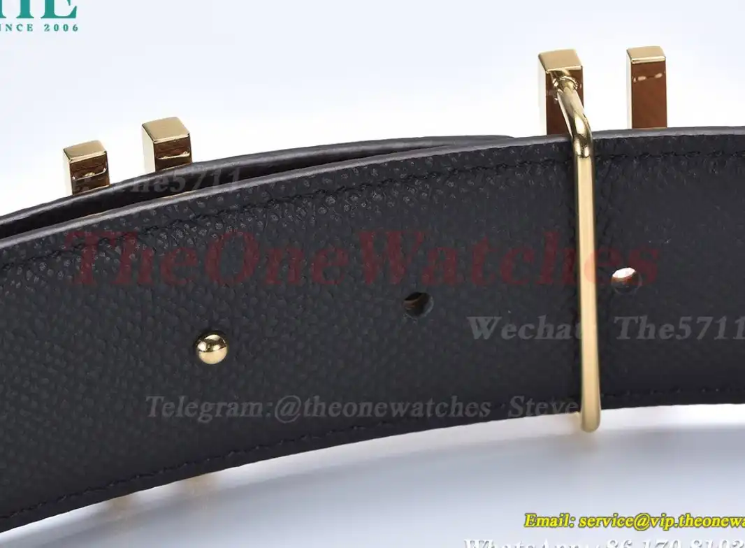 YG Hermes SS Buckle on Brown Black Leather Belt 3.8cm