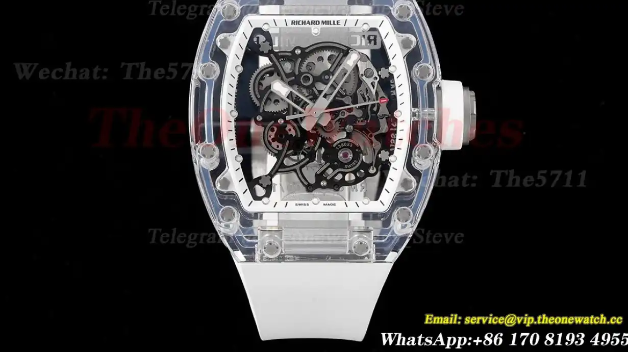 RM055 Transparent  Skeleton Dial with White Rubber strap Sonic Clone RMUL2