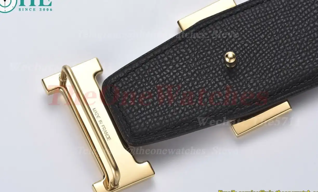 YG Hermes SS Buckle on Brown Black Leather Belt 3.8cm