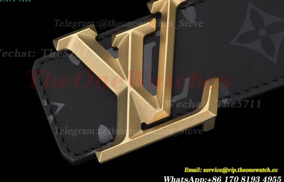 Yellow Gold LV Brass Buckle on Grey Leather Belt 4.0cm