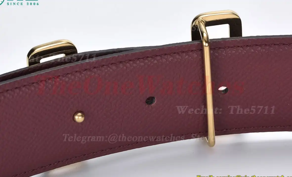 YG Hermes SS Buckle on Red Black Leather Belt 3.8cm