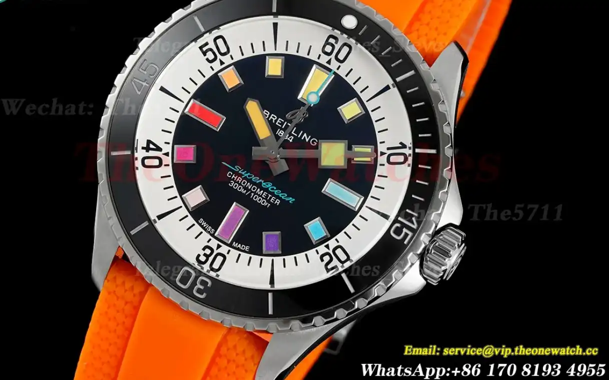 Superocean 42mm SS RU Colorful Dial on Orange Rubber Strap TF A2824